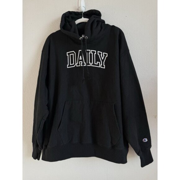 Vintage Champion Label Reverse Weave Black Hoodie Daily Sweatshirt Size Men’s 2X - Picture 4 of 12